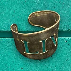 Vintage “LIVE” RUSTIC CUFF Hammered Brass Cuff Bracelet